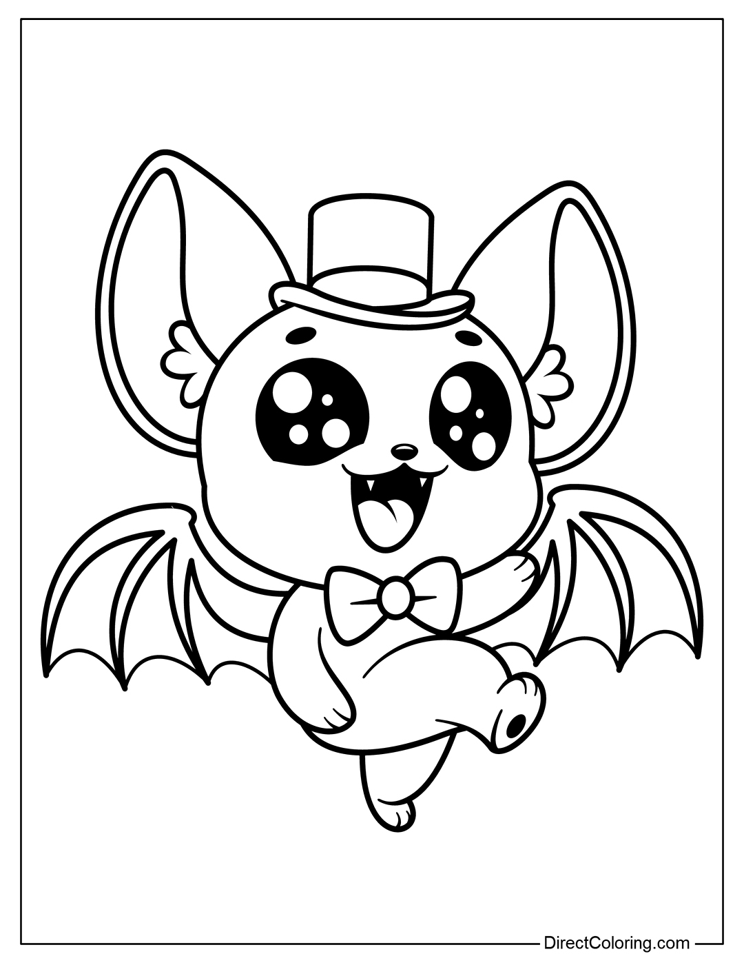 Bat Wearing Hat and Dancing Coloring Page